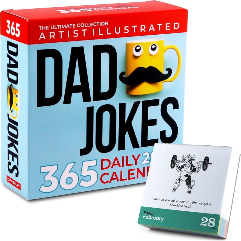 Dad Jokes Desk Calendar 2025 – 365 Daily Jokes Calendar with Artist Illustrations & Puzzles – Unique Gift for Dad and Kids, Desk or Wall, Page A Day, White Elephant Gifts, Dad Gifts, Gifts for Men, Stocking Stuffers