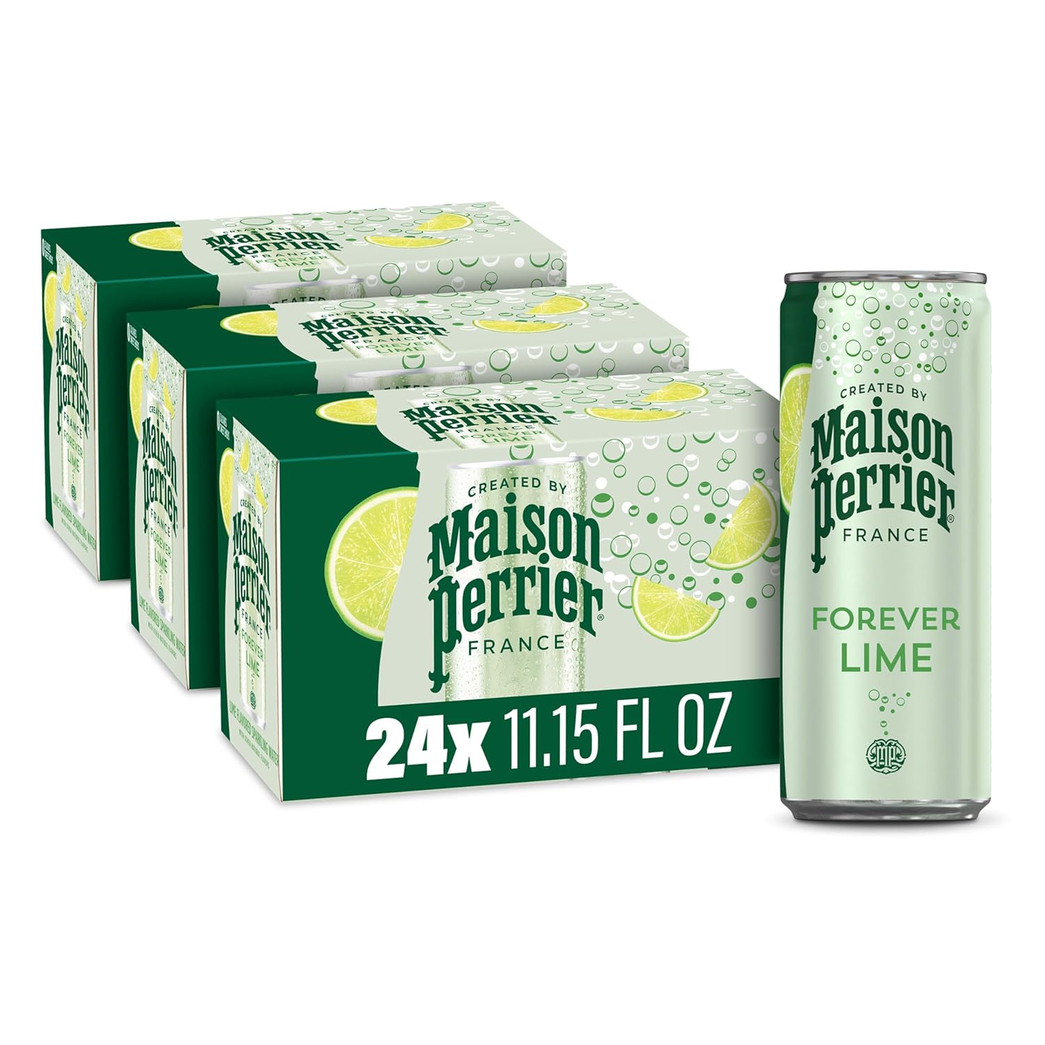 Maison Perrier Forever Lime Flavored Sparkling Water, 11.15 Fl Oz Cans, 8 Count, 3 Pack