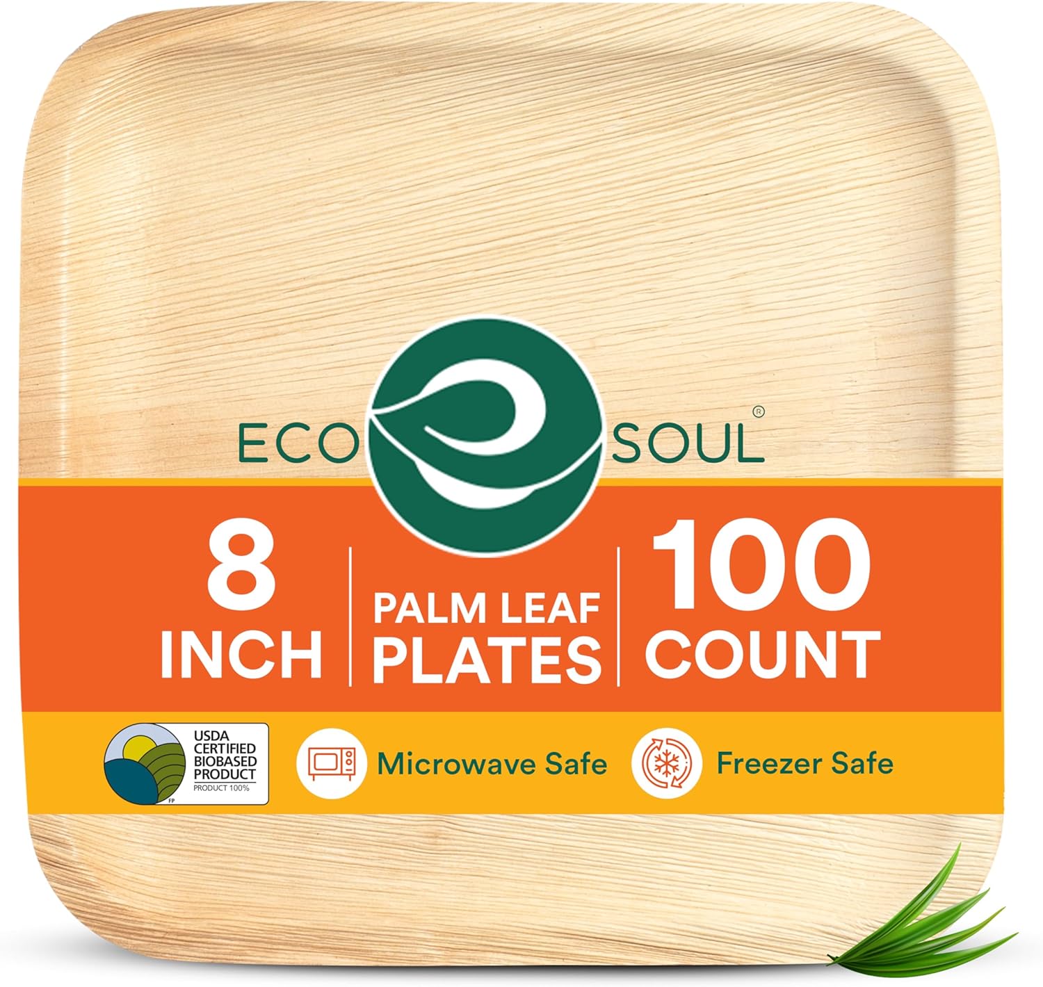 ECO SOUL Compostable 8 Inch Palm Leaf Square Plates (100 Count) Like Bamboo Plates | Biodegradable | Eco-Friendly, Microwave & Oven Safe ECO SOUL Compostable 8 Inch Palm Leaf Square Plates (100 Count) Like Bamboo Plates | Biodegradable | Eco-Friendly, Microwave & Oven Safe