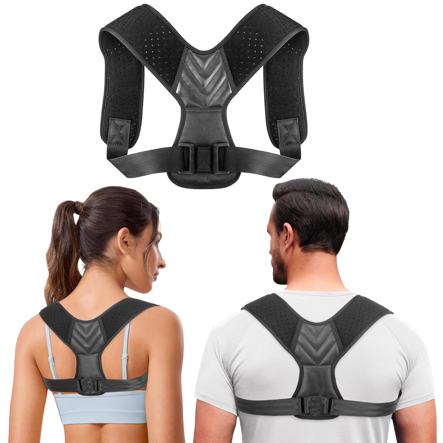 Back Straightener Posture Corrector for Women and Men, Adjustable Back Posture Corrector for Back Support, Upper Back Brace Shoulder Straightener for Women, Black L