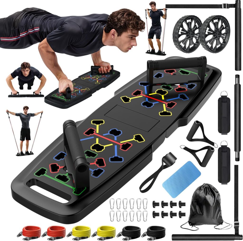 Push Up Board,Home Gym,Portable Exercise Equipment,Pilates Bar and 20 Fitness Accessories with Resistance Bands and Ab Roller Wheel,Full Body Workout at Home Push Up Board,Home Gym,Portable Exercise Equipment,Pilates Bar and 20 Fitness Accessories with Resistance Bands and Ab Roller Wheel,Full Body Workout at Home