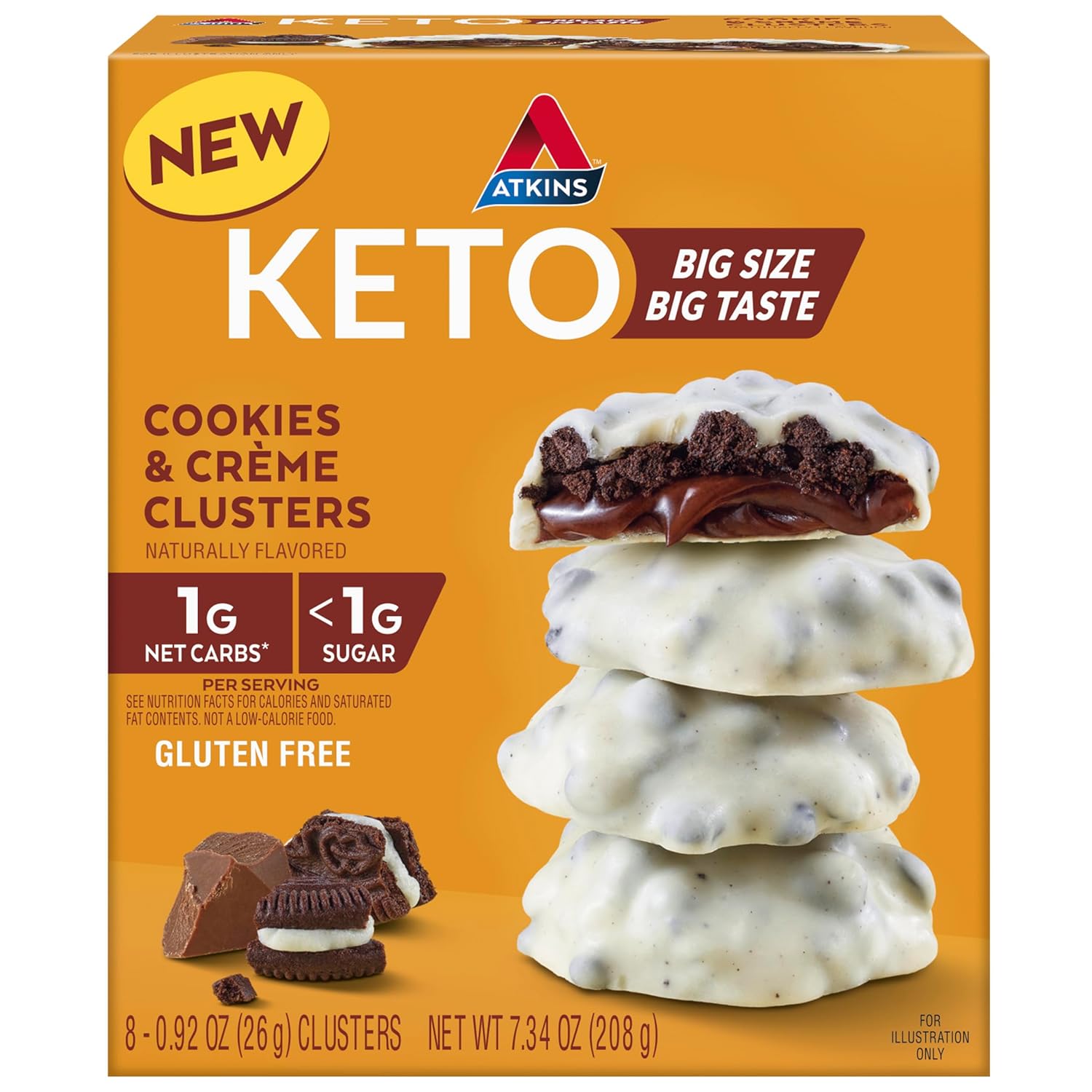 Atkins Keto Cookies & Crème Clusters, Gluten Free, High Fiber, Low Carb, Keto Friendly, 8 Count