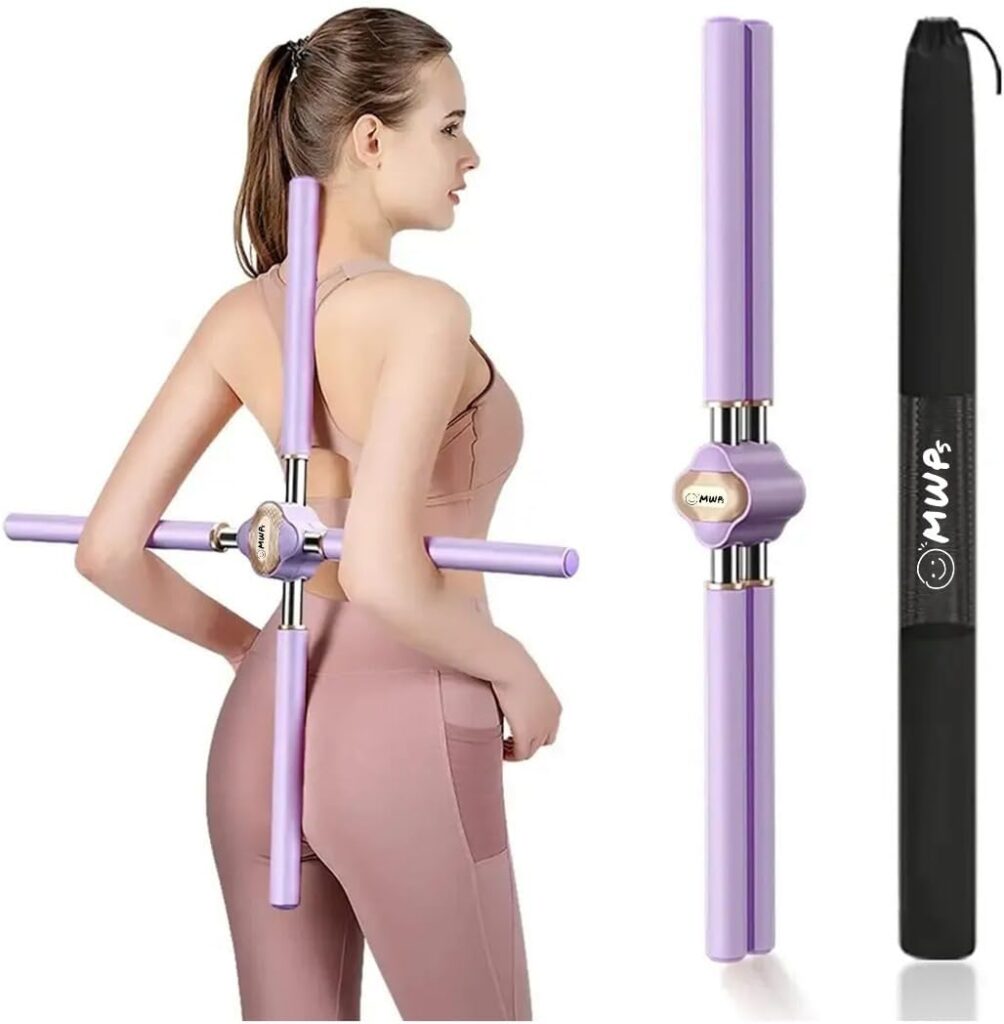 Yoga Stick Posture Corrector – Adjustable Back Straightener for Women, Men & Kids – Relieve Back & Neck Pain – Includes Carry Bag & Exercise Guide – Posture Stick for Daily Training