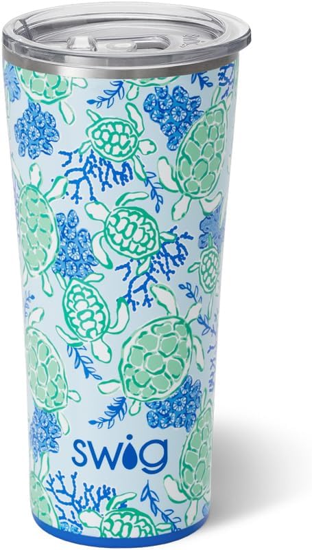 Swig Life 22oz Tumbler, Insulated Coffee Tumbler with Lid, Cup Holder Friendly, Dishwasher Safe, Stainless Steel, Large Travel Mugs Insulated for Hot and Cold Drinks (Shell Yeah)