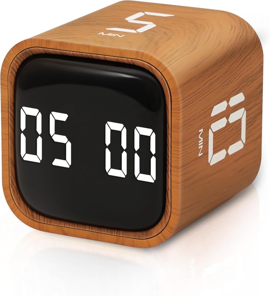 VEWINGL Cube Productivity Timer, 5/10/30/60 Min Presets + Custom Countdown, Silent/Vibrate/Sound Alarm, Pause & Resume, Desk Timer for Work, Study, Tasks, Kitchen
