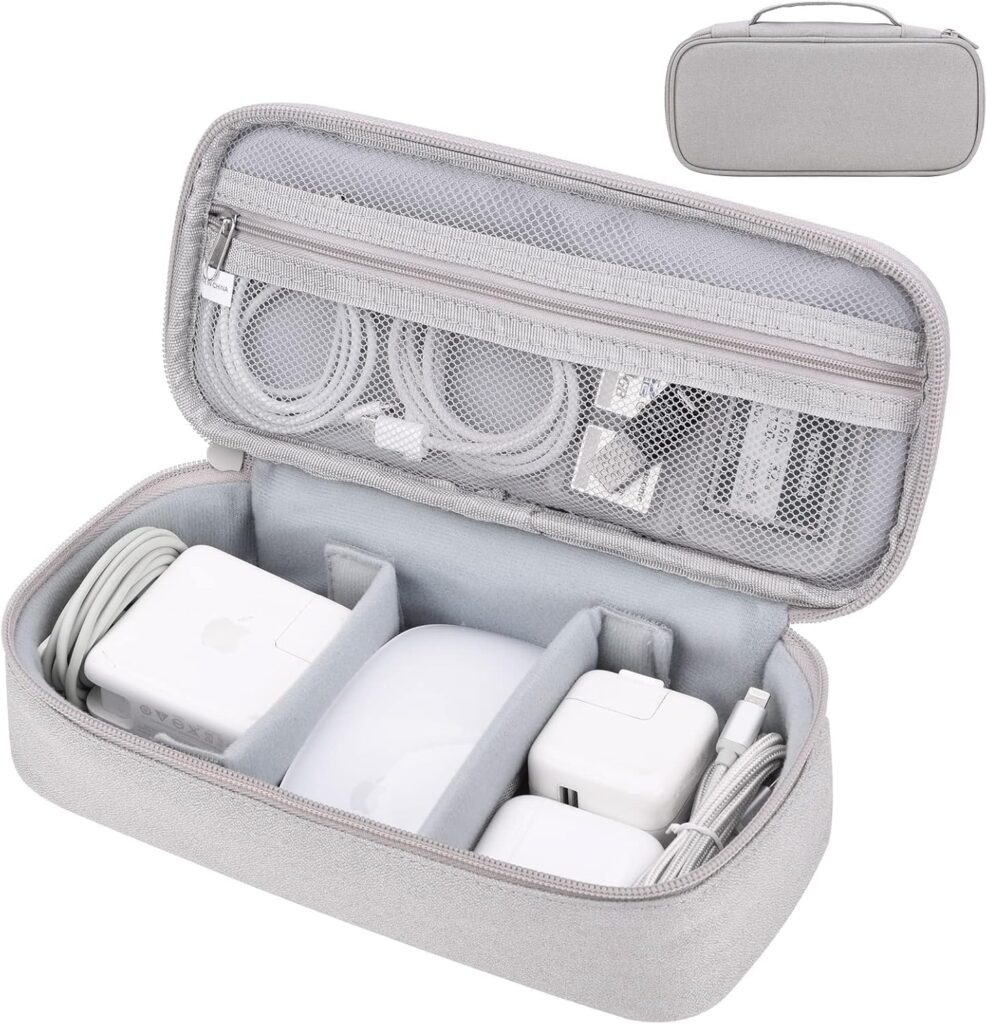 Cord Organizer Travel Case, Portable Tech Organizer Pouch Bag for Cable & Charger, Tech Electronics, Travel Essentials (Light Grey)