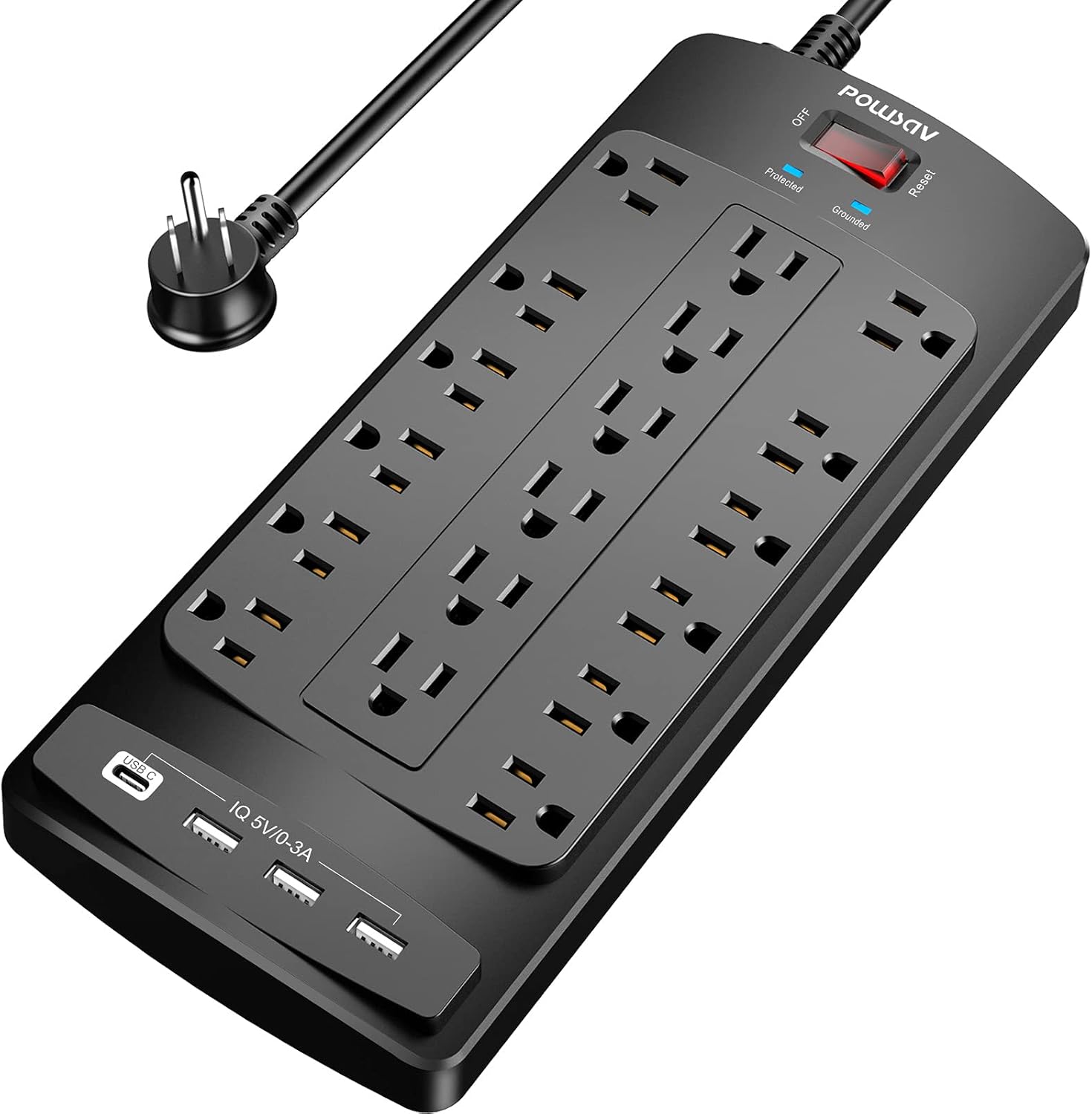 18 Outlets Surge Protector Power Strip – 6 Feet Flat Plug Heavy Duty Extension Cord with 18 Widely Outlets and 4 USB Ports, 2100 Joules, Black, ETL Listed
