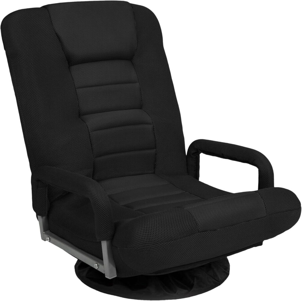 Best Choice Products Swivel Gaming Chair 360 Degree Multipurpose Floor Chair Rocker for TV, Reading, Playing Video Games w/Lumbar Support, Armrest Handles, Adjustable Foldable Backrest – Black/Black