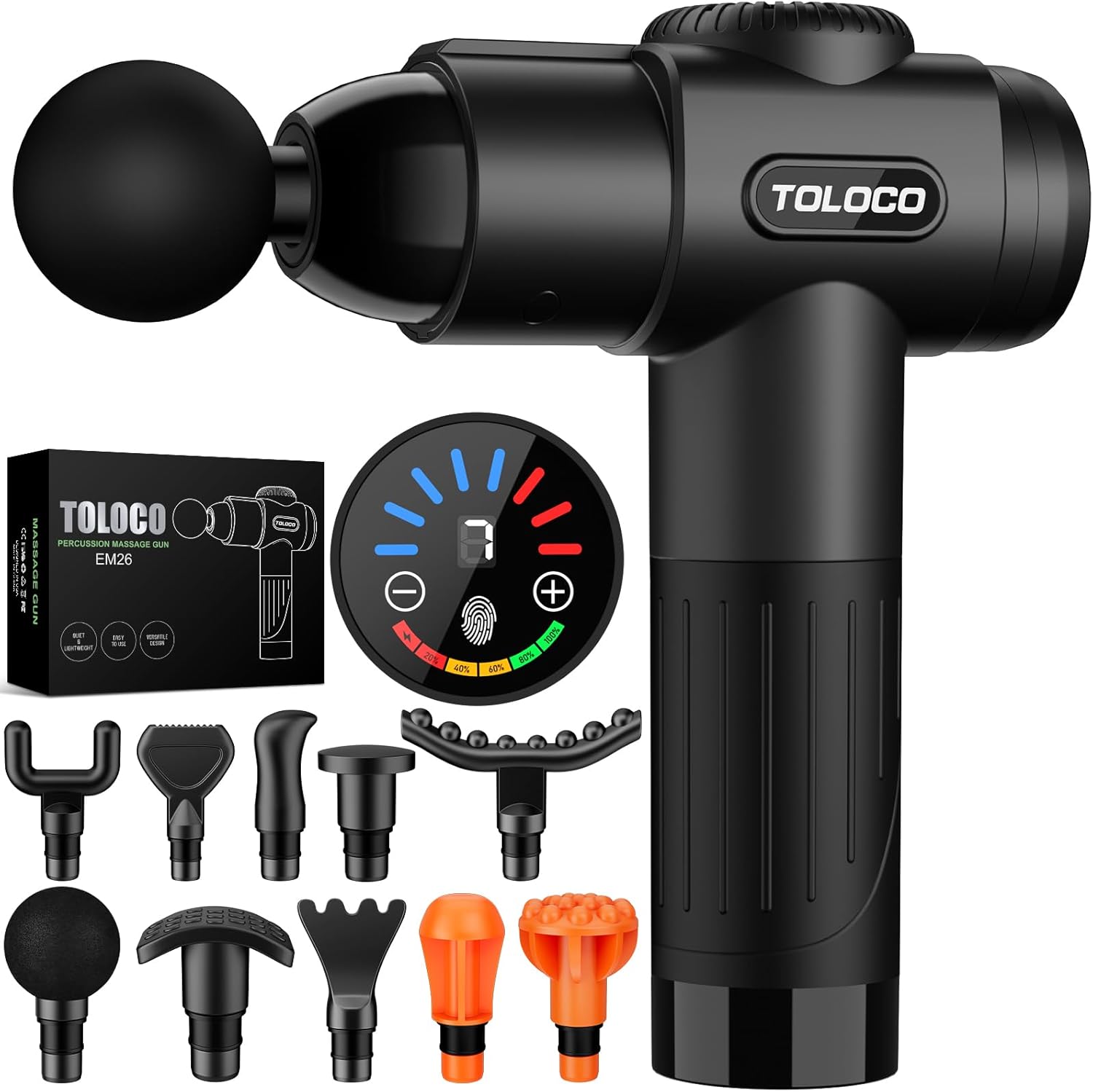 TOLOCO Massage Gun, Deep Tissue Back Massage for Athletes for Pain Relief, Percussion Massager with 10 Massages Heads & Silent Brushless Motor, Christmas Gifts for Women, Men, Black TOLOCO Massage Gun, Deep Tissue Back Massage for Athletes for Pain Relief, Percussion Massager with 10 Massages Heads & Silent Brushless Motor, Christmas Gifts for Women, Men, Black