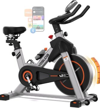 YOSUDA Exercise Bike, Brake Pad Stationary Bike for Home with Exclusive App, Magnetic Indoor Cycling Bike with 300 lb Weight Capacity, Low Noise, Tablet Holder and Fitness Courses for Weight Loss