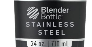 BlenderBottle Strada Shaker Cup Insulated Stainless Steel Water Bottle with Wire Whisk, 24-Ounce, Black