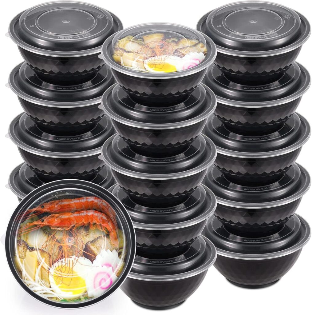 36oz Extra-Thick Meal Prep Bowls with Lids, Plastic Containers with Clear Covers for Noodles, Poke Bowl, Salad, Soup – Freezer, Microwave & Dishwasher-Safe (30Pack)