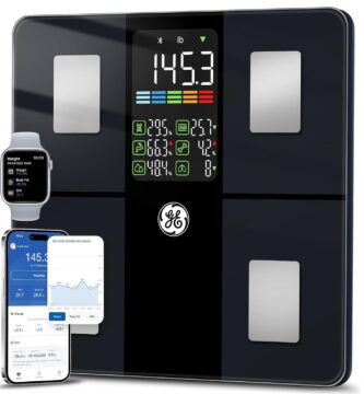 GE Scale for Body Weight, Body Fat, BMI, Muscle Mass, Smart Bathroom Scales with 14 Body Composition Metrics with Large Display, Accurate Bluetooth Weighing Machine with Fitness App, 400 lbs, Black GE Scale for Body Weight, Body Fat, BMI, Muscle Mass, Smart Bathroom Scales with 14 Body Composition Metrics with Large Display, Accurate Bluetooth Weighing Machine with Fitness App, 400 lbs, Black