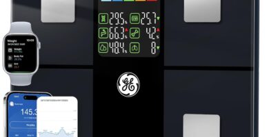 GE Scale for Body Weight, Body Fat, BMI, Muscle Mass, Smart Bathroom Scales with 14 Body Composition Metrics with Large Display, Accurate Bluetooth Weighing Machine with Fitness App, 400 lbs, Black