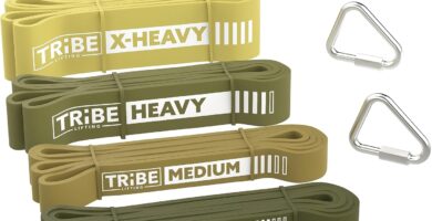 Tribe Lifting Resistance Bands for Working Out Men and Women – Set of 5 Pull Up Bands for Strength Training, Exercise Bands with Handles, Door Anchor and Bar Options for Home Gym