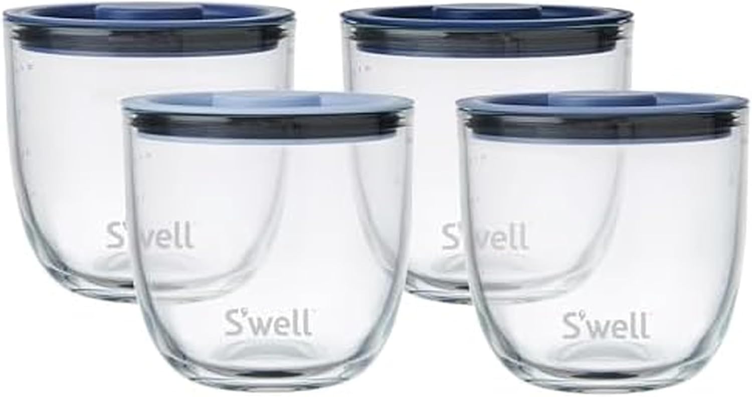 S’well 16oz Glass Prep Bowl Set of 4 For Easy Meal Prep, Coastal Blues, Made From Durable Tempered Glass