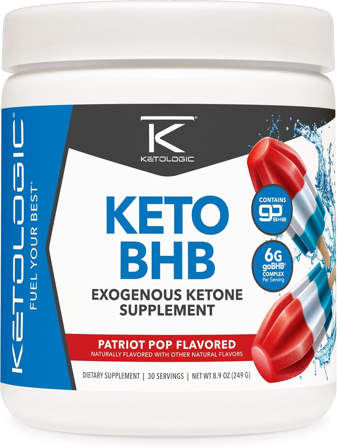 Ketologic Keto BHB (Patriot Pop Flavor) 30 Servings – Exogenous Ketone Supplement with goBHB, Beta-Hydroxybutyrate Salts